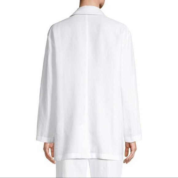 NWT Eileen Fisher White Notch Collar Open Front Lightweight Blazer size M - Picture 3 of 12